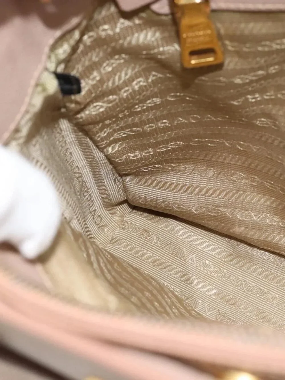 PRADA Hand Bag Safiano Leather 2way Beige Gold Auth